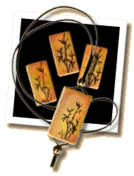 Altered bamboo tiles and pendant by Maria Adams